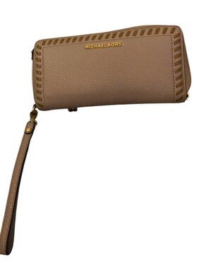 Michael Kors Jet Set Travel Large Pebbled Leather Wristlet Wallet, Camel